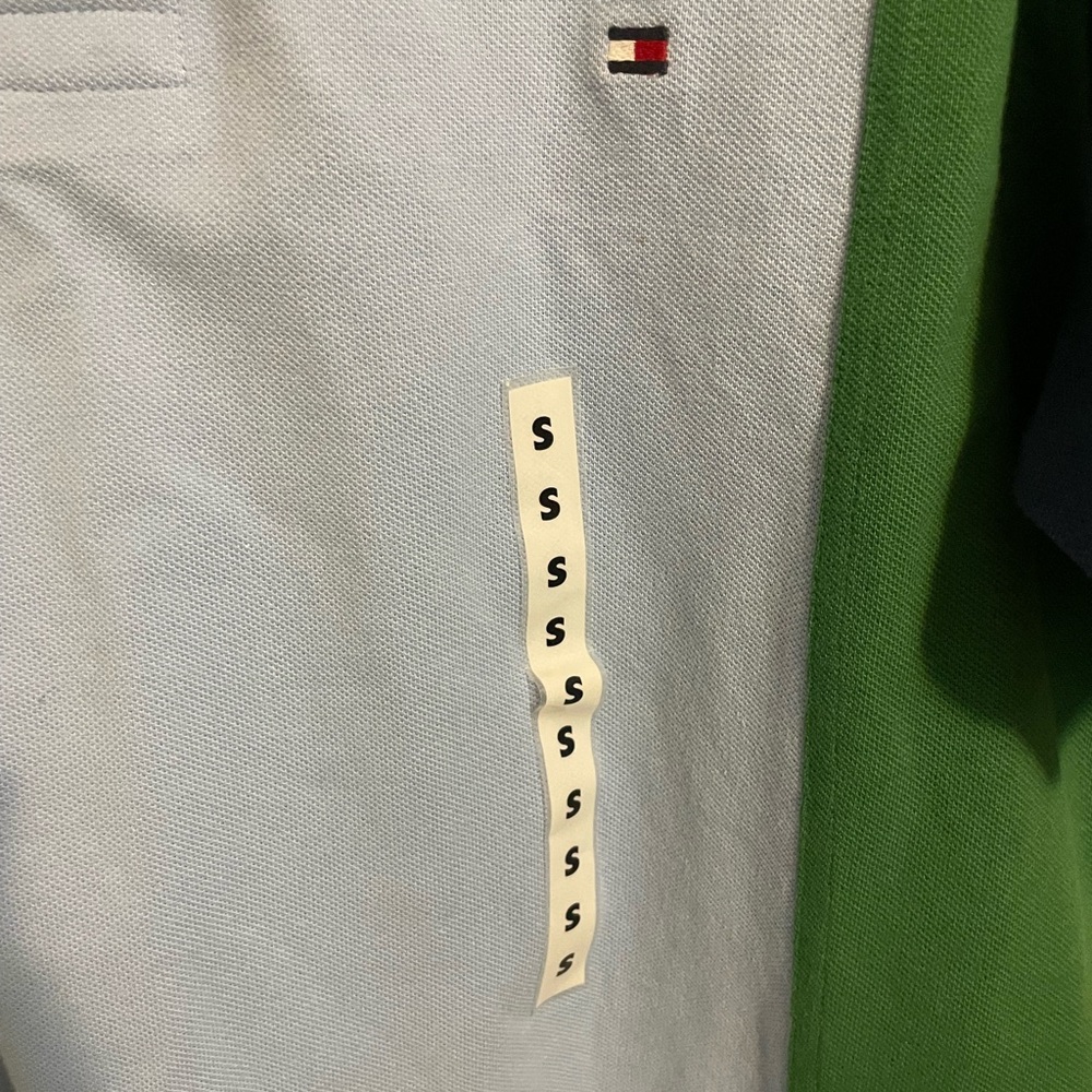 Sz US S Tommy Hilfiger Blue and Green Polo Shirt with Color-Block Design - Picture 5 of 5